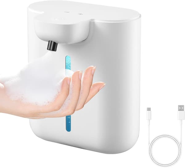 Automatic Soap Dispenser (17 oz / 500 ml Large Capacity Foam Dispenser, 4 Settings, Rechargeable, Wall or Countertop)