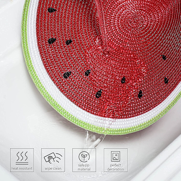 Pyöreät punotut tabletit 38 cm pyöreät pöytätabletit ruokailuun, lämmönkestävät tabletit, 6 kpl (vesimeloninpunainen)