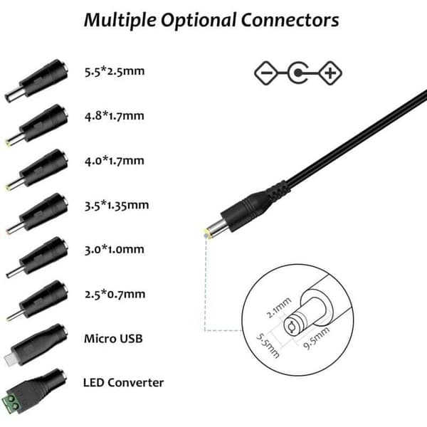 30W AC til DC universell strømadapter 3V 4.5V 5V 6V 7.5V 9V 12V, multispenningsadapter med 8 DC-uttak for hjemmeelektronikk
