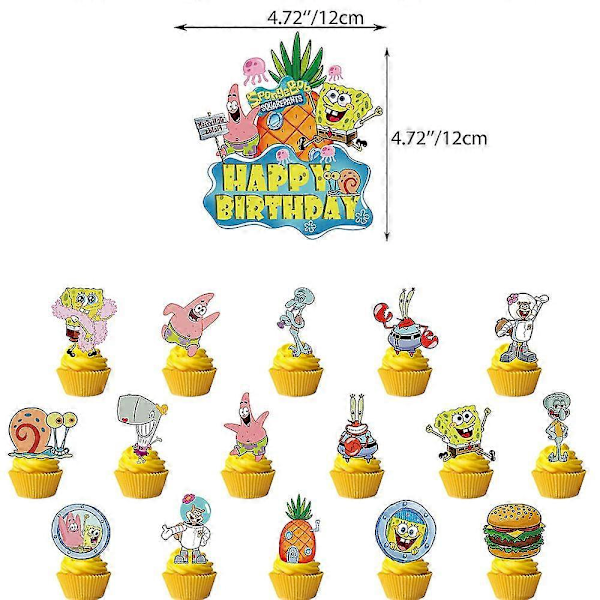 Svampebob Firkant Tema Barn Søt Bursdagsfest Baby Shower Utstyr Kit Banner Ballonger Kake Cupcake Toppers Dekorasjoner Sett 2024THO