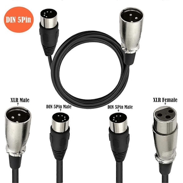 DIN 5-pin til XLR 3-pin lydkabel for matchende musikkinstrumenter eller kabler med MIDI eller XLR DIN 5P Ma