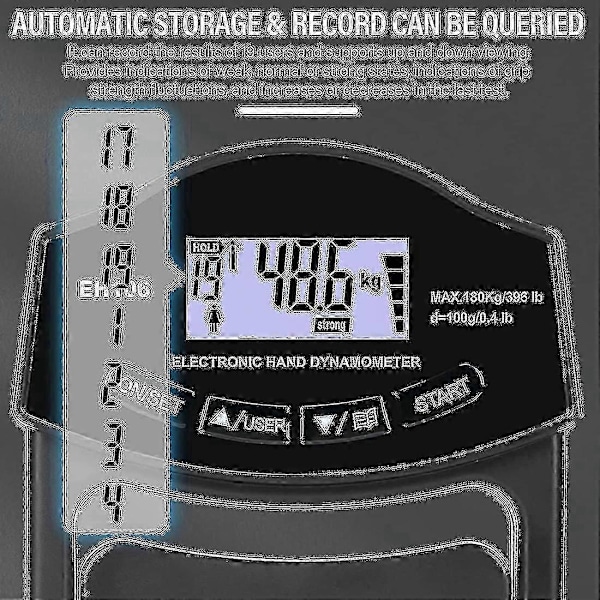 Grebstyrke Tester, 180 kg Digital Hånd Dynamometer Grebstyrke Måler USB LCD Skærm Håndgreb Dynamometer