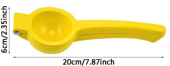 Manual citrus press, lemon squeezer, orange juicer (6 cm diam), kitchen/bar, yellow.