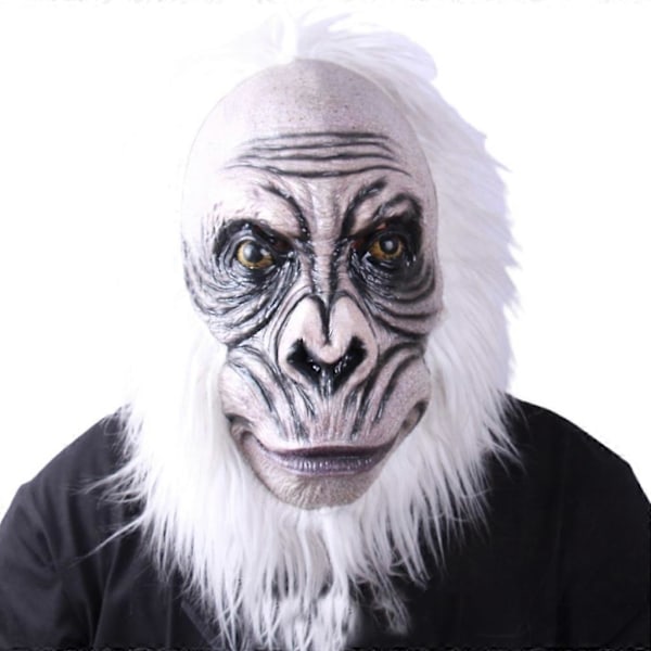 Eläinapina päämaski lateksista, apina-gorilla-kypärä valkoisilla hiuksilla Halloween-asuun, kauhu aikuisten maski