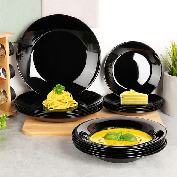 Black Glass Dinnerware Set 18 Pieces