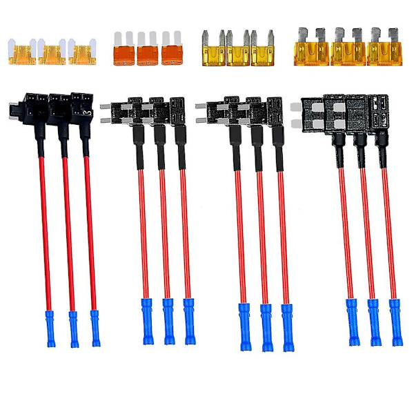 4 Typer 12V Add-A-Circuit Adapter og Sikringskit, Sikringsaftapning Sikringsholder med MICRO2 Mini ATC Lav Profil