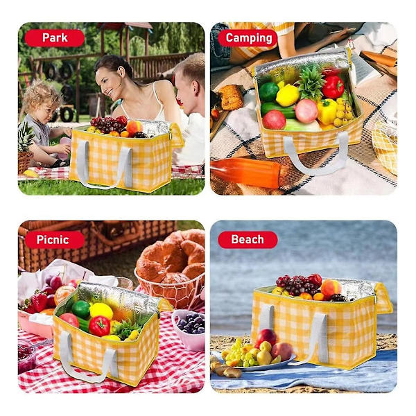 Isolerad Väska Picknickkorg Strandväska Vikbar Kylväska Återanvändbar med Dragkedja - för Varma eller Kalla Picknickar Gul