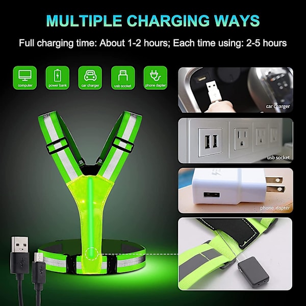 Heijastava juoksuliivi, USB-ladattava LED-valoliivi, erittäin näkyvä säädettävällä vyötäröllä/olkapäällä lenkkeilyyn, juoksuun ja pyöräilyyn