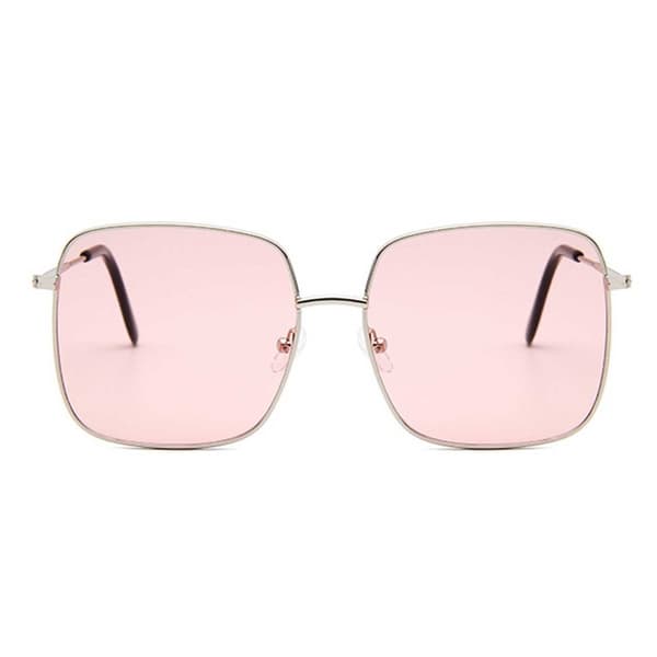 Firkantede Metalsolbriller Sølv Rosa Glas