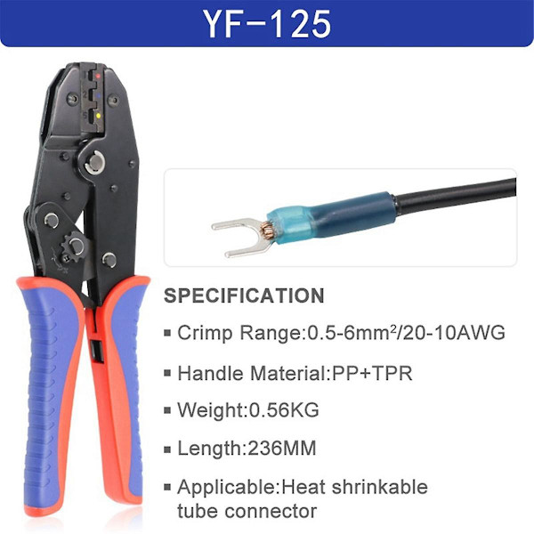 -125 Värmekrympbar Kopplingspressverktyg Ratsch Wire Crimping Tång Ratsch Terminal Crimping