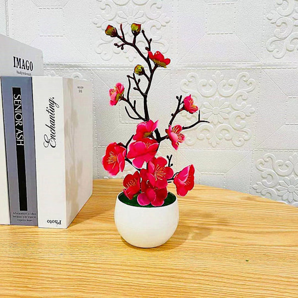 Simulerad Bonsai Realistisk Färgfast Konstgjord Silkesblomma Snygg Falsk Plommonblomma Växt