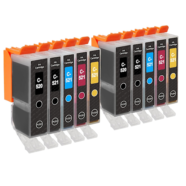 2 Set med 5 bläckpatroner för att ersätta Canon PGI-520 & CLI-521 Kompatibla/icke-OEM från Go Inks (10 bläckpatroner)