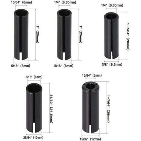 9-delars tillbehörssats för router och trimmer: Chuck Collet Adapter, Trärouter Collet Adapter
