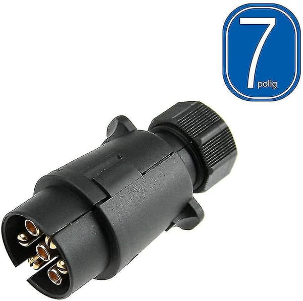 7-polet trailerstik, han, bilstik, campingvogn, 12 V sort