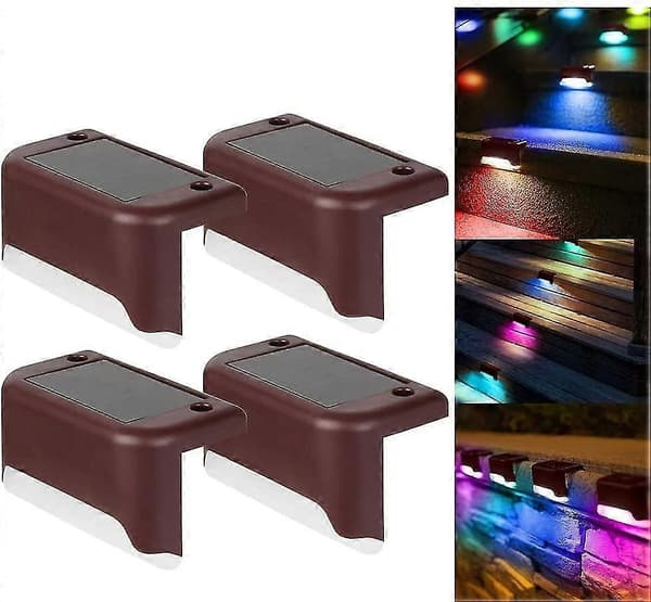 4 Pakke Solcelle Dekkslys LED Solcelle Trappelys Vanntette Gjerdelamper For Utendørs Trappetrinn Gjerde