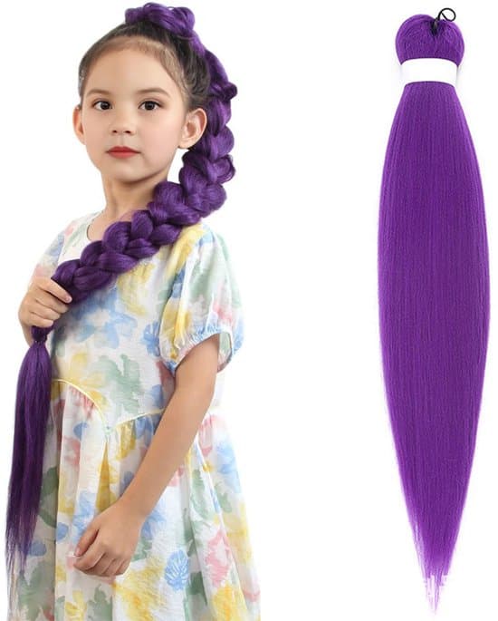 2-pack lila 66 cm syntetiska flätade hårförlängningar