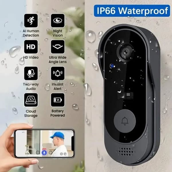 Trådlös videodörrklocka med kamera, HD WIFI-dörrklocka, utomhustelefon, videosäkerhetskamera, IR-nattintercom