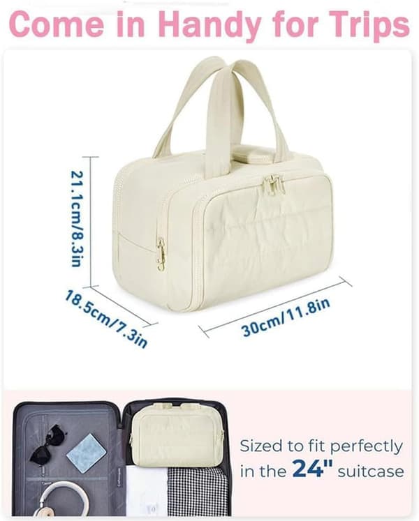 Beige Large Fluffy Toiletry Bag with 4 Compartments