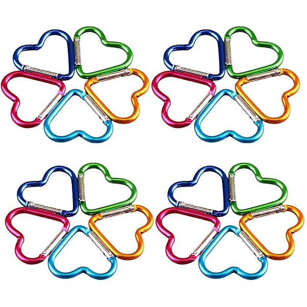 20-pack multifunktionella hjärtformade aluminiumkarbinhakar (slumpmässig färg)