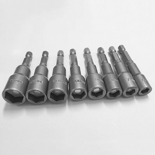 8 kpl 1/4 tuuman kuusiokanta magneettinen mutterinväännin hylsysarja metriset iskuporakoneen terät 6–13 mm adapteri
