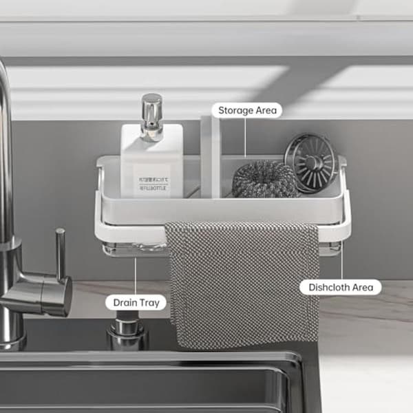 Sink Organizer - Hanging Without Drilling - Sponge Holder - Sink - Dishcloth Rack - Transparent
