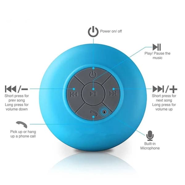 Waterproof Shower Speaker - Bluetooth Speaker with Suction Cup Black