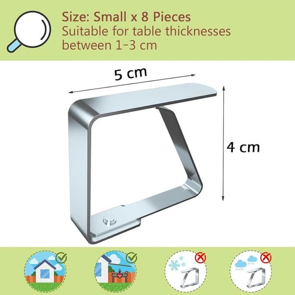 Tablecloth Clips 8-Pack Stainless Steel Tablecloth Holders, for Tables 1-3 cm Thick (Small x 8-Pack)