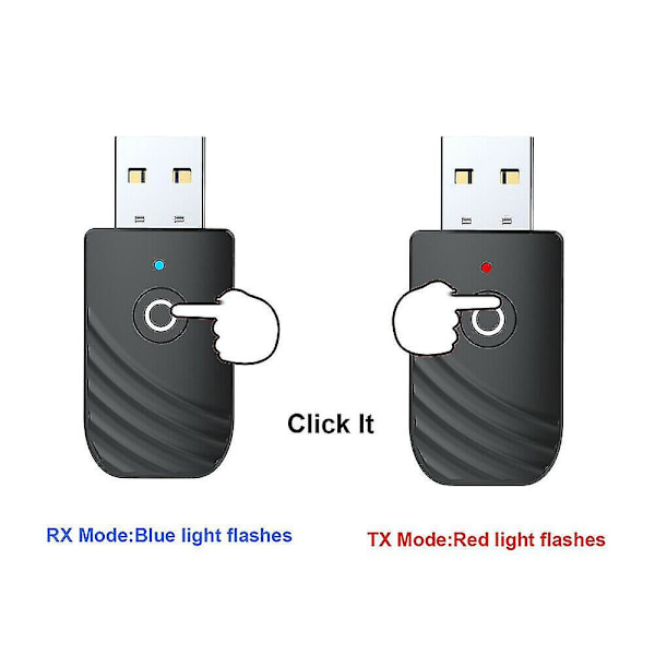 Trådløs USB Bluetooth 5.0 Audio Transmitter Receiver 3i1 Adapter Til PC TV Bil