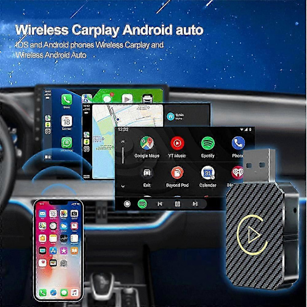 2 I 1 Trådløs CarPlay Adapter Android Auto Trådløs Adapter Smart Mini Boks USB Dongle Plug and Play WiFi Rask Tilkobling