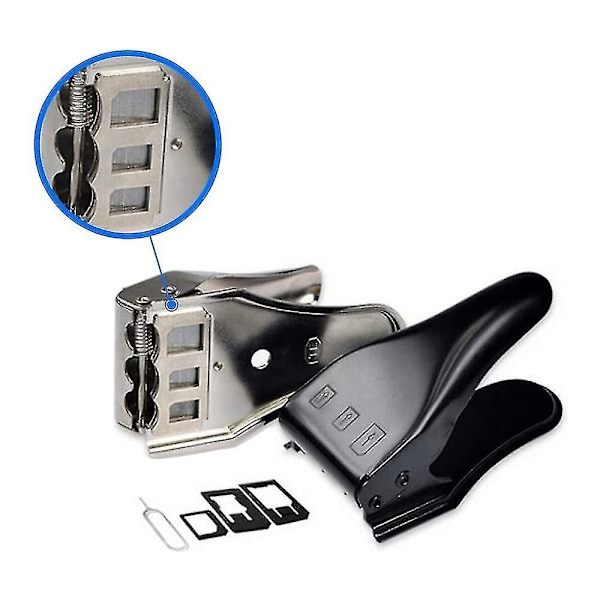 Universaali 3 in 1 Lävistin / Standardi Sim / Micro Sim / Nano Sim-kortin leikkuri kaikkien älypuhelimien / tablettien Sim-korteille sis. Sim-adapteri + 1 Sim-korttipaikka