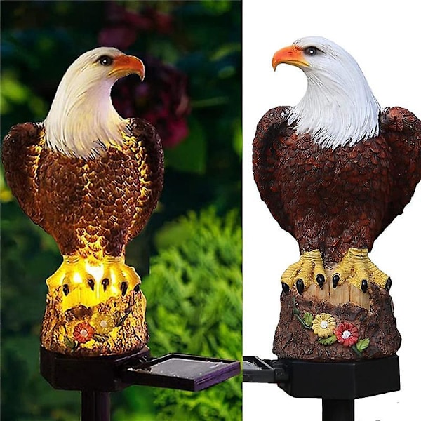 Solcellsträdgårdslampa Harts Bald Eagle Figurin Skymning Gryning Solcellslampa Djur Solcellslampa Utomhus Dekorativ
