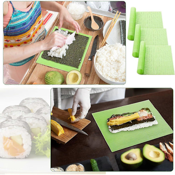 3 stycken köksrullar för sushi, icke-klibbiga, sushitillverkningssats, japansk plast