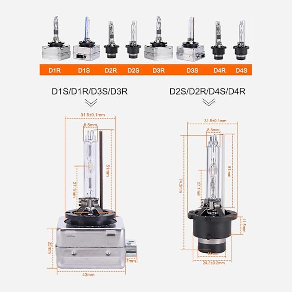 2 STK D4R 35W HID Pærer Xenon Lys, DC 12V