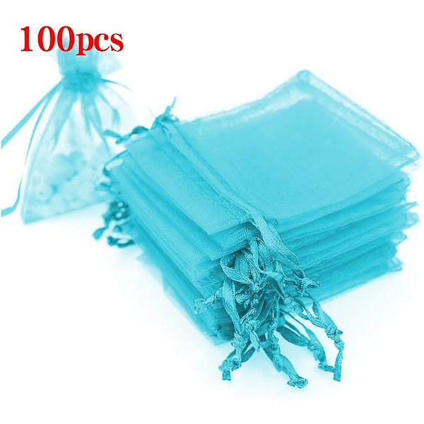 100 kpl Organza Lahja Karkki Läpikuultavia Pusseja Verkkokorupusseja Kiristysnyörillä Irtotavarana Häihin Juhlapalveluksiin Joulu Teal Sininen