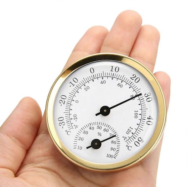Mini Guld Analog Termometer Hygrometer Rum Indendørs Temperatur Fugtighedsmåler