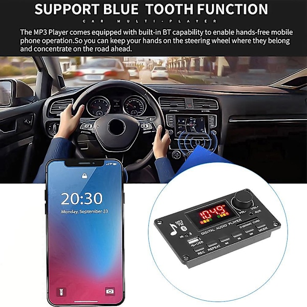Kebidu 2*40W Förstärkare Dekoderkort 7-26V Färgskärm Bluetooth 5.0 FM AUX Radio Ljudmodul Bilmusikspelare Stöd för inspelning Handsfree USB TF
