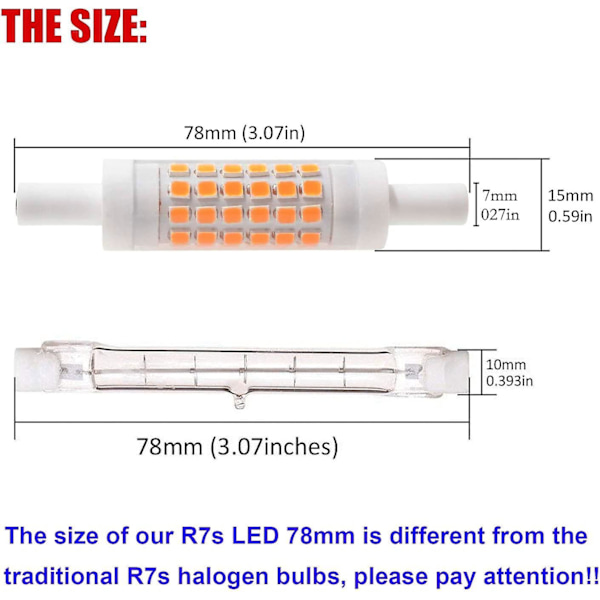 R7s Led 78mm Dæmpbar Varm Hvid 2700k 5w J78 Led Pære 450lm Erstatter 50w Halogenpære Lysstofrør 230v 83 Ra, Pakke med 2 [Energiklasse E]