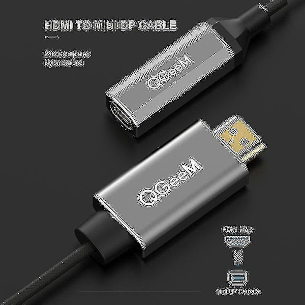 Qgeem HDMI til Mini DP Konverter Adapterkabel UHD 4K@30Hz kontakt