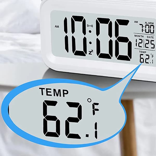 3D LED digital väggklocka med datum, temperatur, 12/24H-format och dimbar display (vit retrostil)