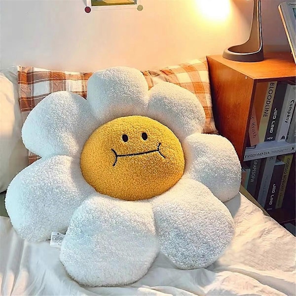 Dekorativ solsikkepute for sofa, myk plysj ryggpute, romdekor kontorpute, solsikke P