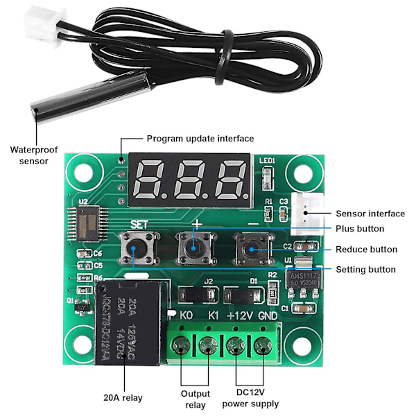 W1209 DC 12V Digital Temperaturregulatorbräda -50-110C Elektronisk Temperaturkontrollmodul
