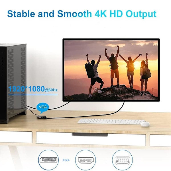 DisplayPort till VGA + HDTV-konverterare Datormonitoradapterkabel DP-dockningsstation Dubbelskärm Wit