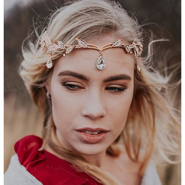 Remedios Rhinestone Blad Bryllupskrone Hårbøjle Til Brude, Krystal Vedhæng Tiara Hårbøjle Til Bryllup Prom Fødselsdag, Sølv