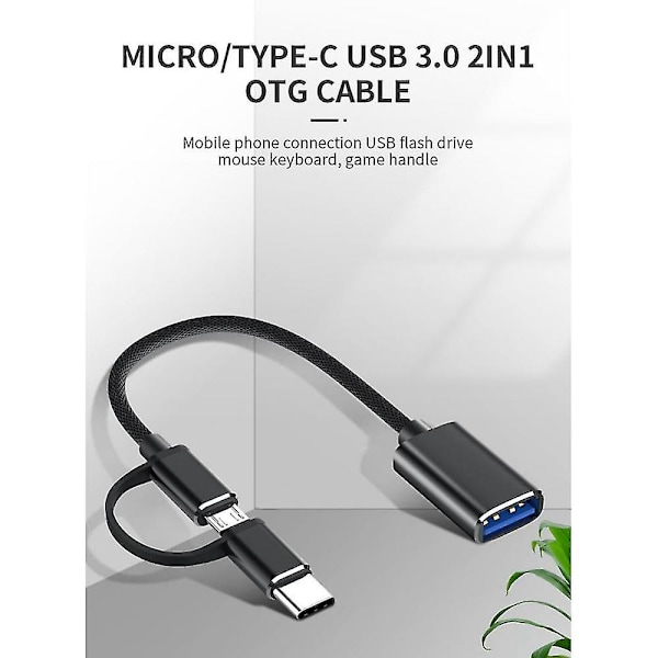 2-in-1 USB 3.0 OTG-sovitin kaapeli Type-C - USB:sta USB 3.0 -liitäntään puhelimen lataukseen