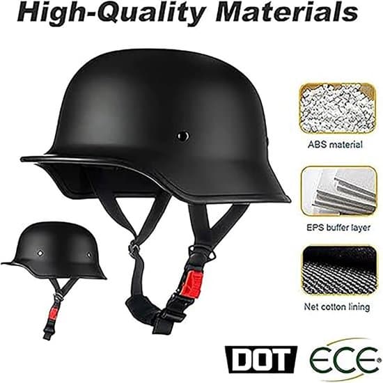 Motorcycle Half Helmet, Approved Retro Half Helmet, Jet Helmet with Quick Release for Cruiser, Chopper, Biker, Moped, Matte Black