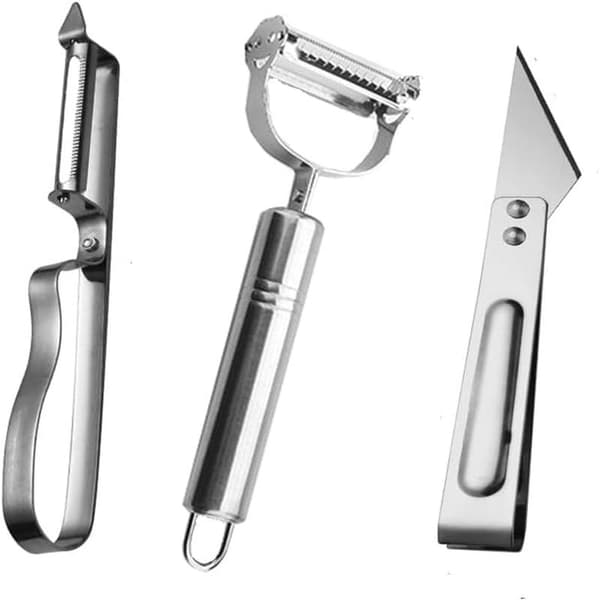 3-in-1 Stainless Steel Vegetable Peeler - Versatile Straight, Shredded, and Serrated Peelers - Durable - Rust Resistant