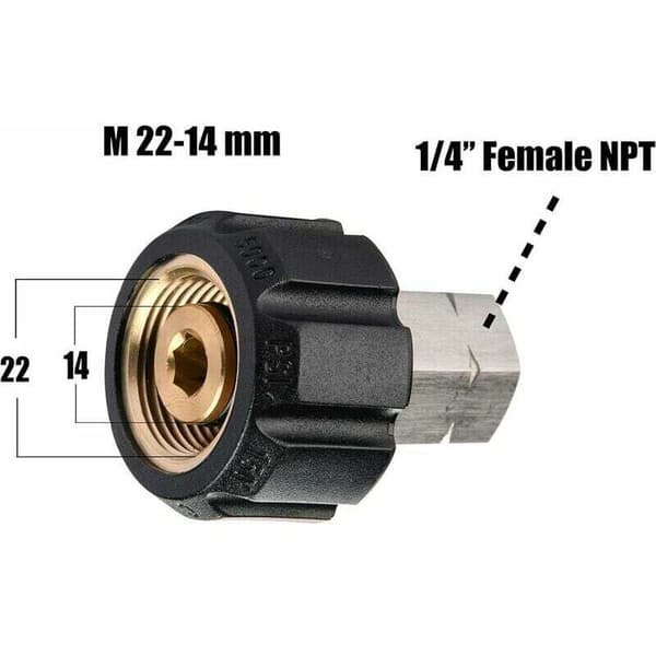 Højtryksrenseradapter, M22 metrisk hun til 1/4 tomme NPT hunfitting, 5000 PSI