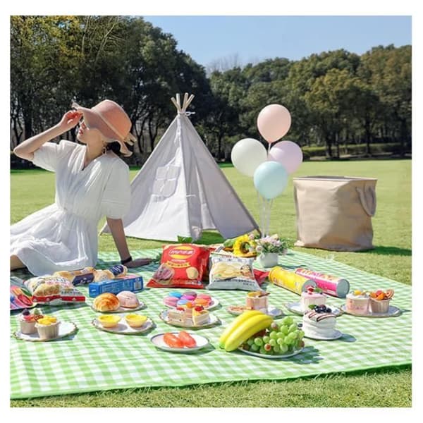 Picnicteppe, utendørsmatte, campingmatte, 200 x 200 cm, vanntett bunn, bærbar oppbevaring, strandmatte.
