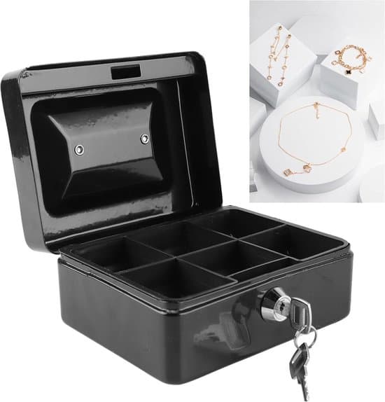 Fireproof safe with lock, metal storage box, key, money, documents, home and car safe.