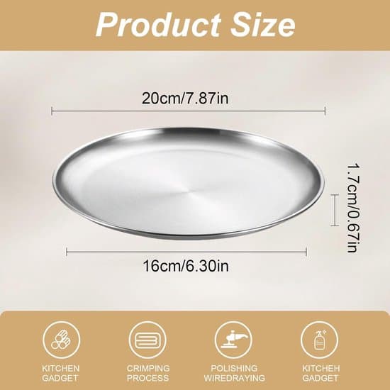 Stainless Steel Dinner Plates - Durable and Versatile - 6-Piece Set - 20 cm